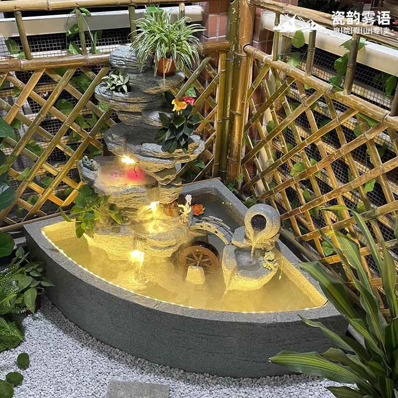 法式小喷泉阳台客厅鱼池水景装饰假山流水摆件户外花园庭院养鱼池