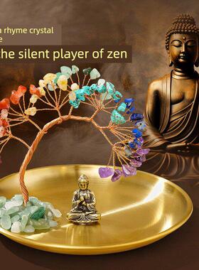 天然水晶碎石彩虹树相框饰品紫黄粉红水晶树生命创意家庭愈合水晶