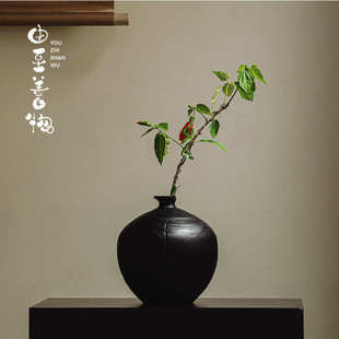 由至 日式枯木刹寂风禅意插花瓶 自然原木实木花器客厅茶室装饰