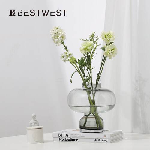 Best west 简约绿色透明花瓶摆件家居客厅餐桌花艺插花装饰品摆件