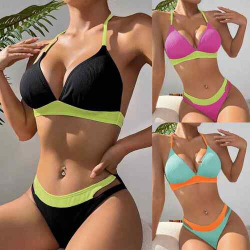 Color blocked split swimsuit women's summer triangle