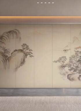 新中式古风山水画扣板客厅电视背景墙碳晶板装饰画宋氏美学护墙板