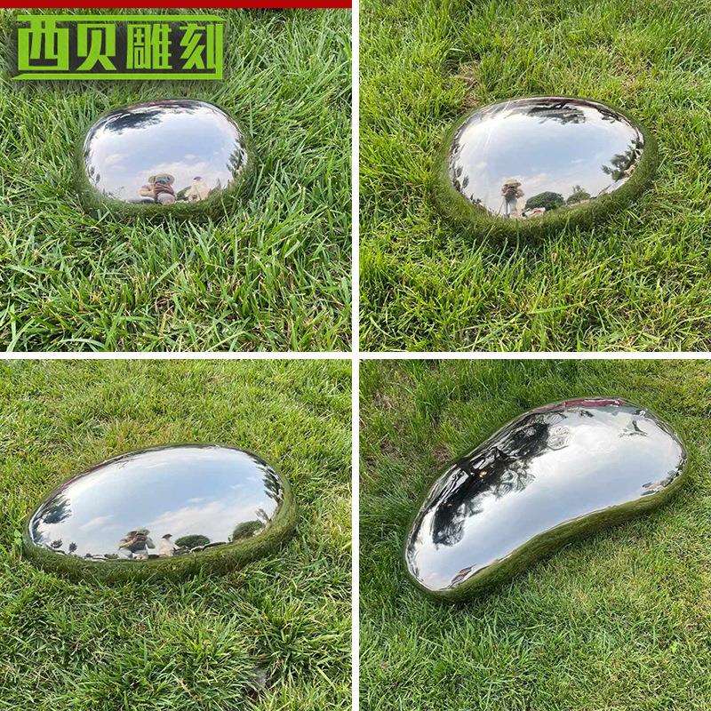 不锈钢鹅卵石水池景观石雕塑摆件户外园林草地假山风景石抛光镜面