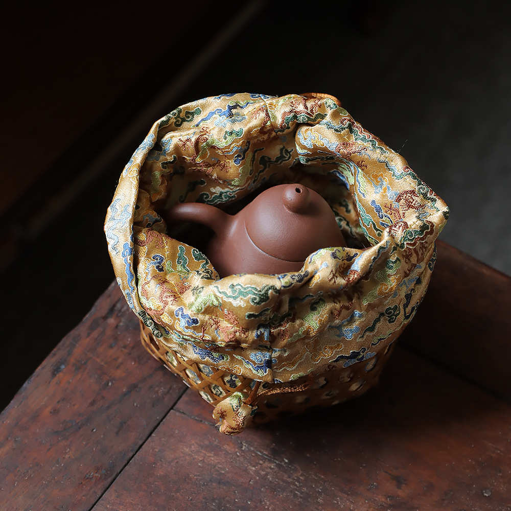 紫砂壶品茗杯主人杯建盏收纳袋 手工竹编小篓子 珠宝首饰收藏盒