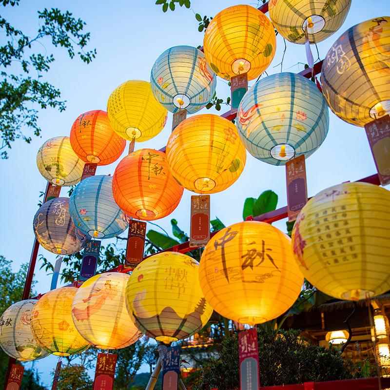 中秋节七夕节纸灯笼挂饰装饰品中式发光花灯场景布置宫灯猜灯谜