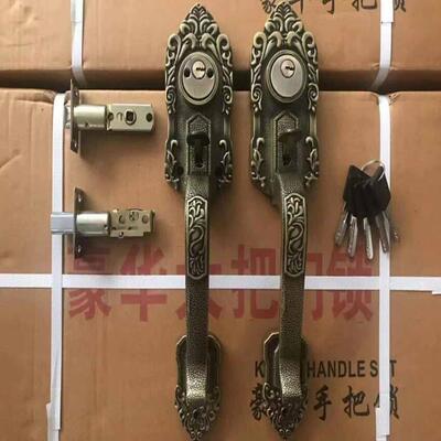 老式铝合金大门对开门罗普斯金门锁老式按压门锁彷青古铜拉手锁