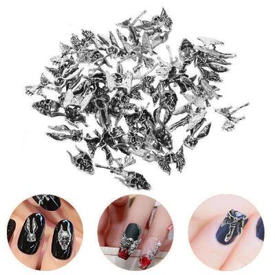 50 Pcs Retro Dark Style Nail Skull Metal Ornaments 50pcs