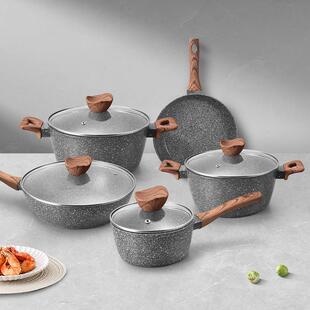 跨境大理石麦饭石不粘锅商务礼品家用西式 pots 煎锅炒锅汤锅套装