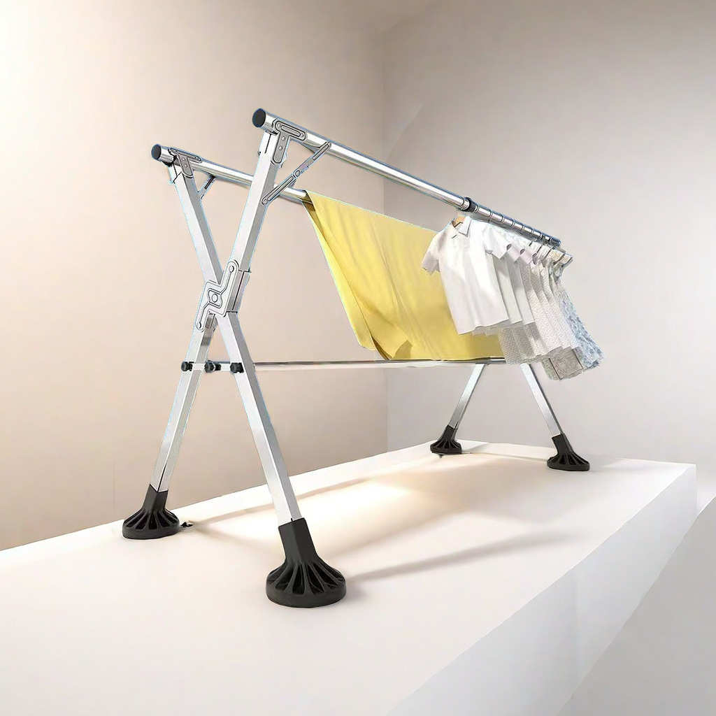 免安装折叠晾衣架落地室内阳台晒被架子不锈钢室外伸缩杆式晒衣架