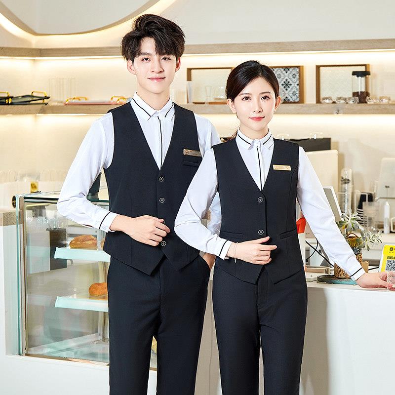 餐饮KTV服务员工作服长袖女咖啡厅套装西餐厅酒店前台接待饭店男