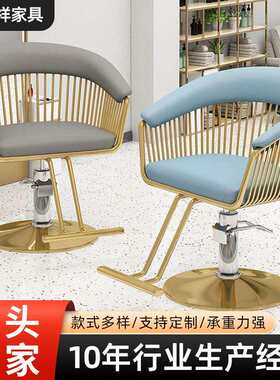 跨境复古发廊美甲店理容靠背座椅创意镂空可旋转调节脚踏美发椅