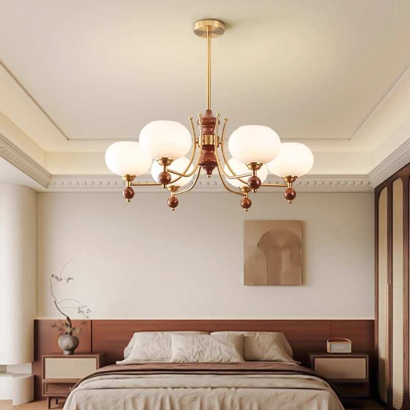 法式中古风客厅灯田园柿子罩吊灯卧室餐厅美式复古装饰实木灯具