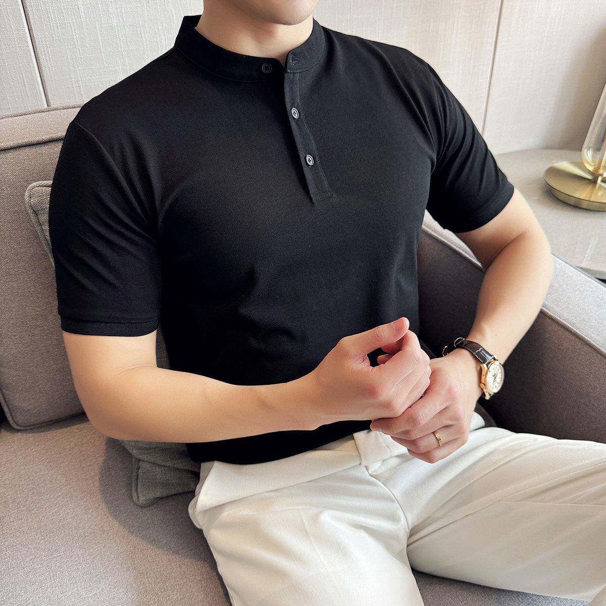 高级感新中式立领polo衫男短袖夏季薄款商务休闲百搭透气修身t恤