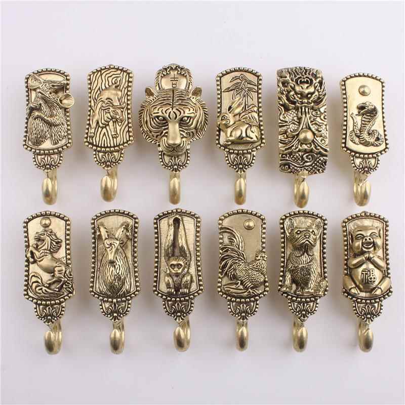 鼠年龙牛虎纯黄铜穿皮带动物钥匙扣礼品链箍介子汽车生肖对月扣