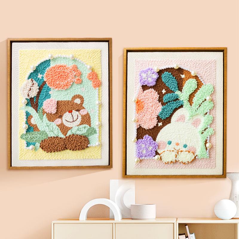 哈尼熊兔戳毛线立体刺绣手工diy成品相框摆台挂画装饰戳戳礼物