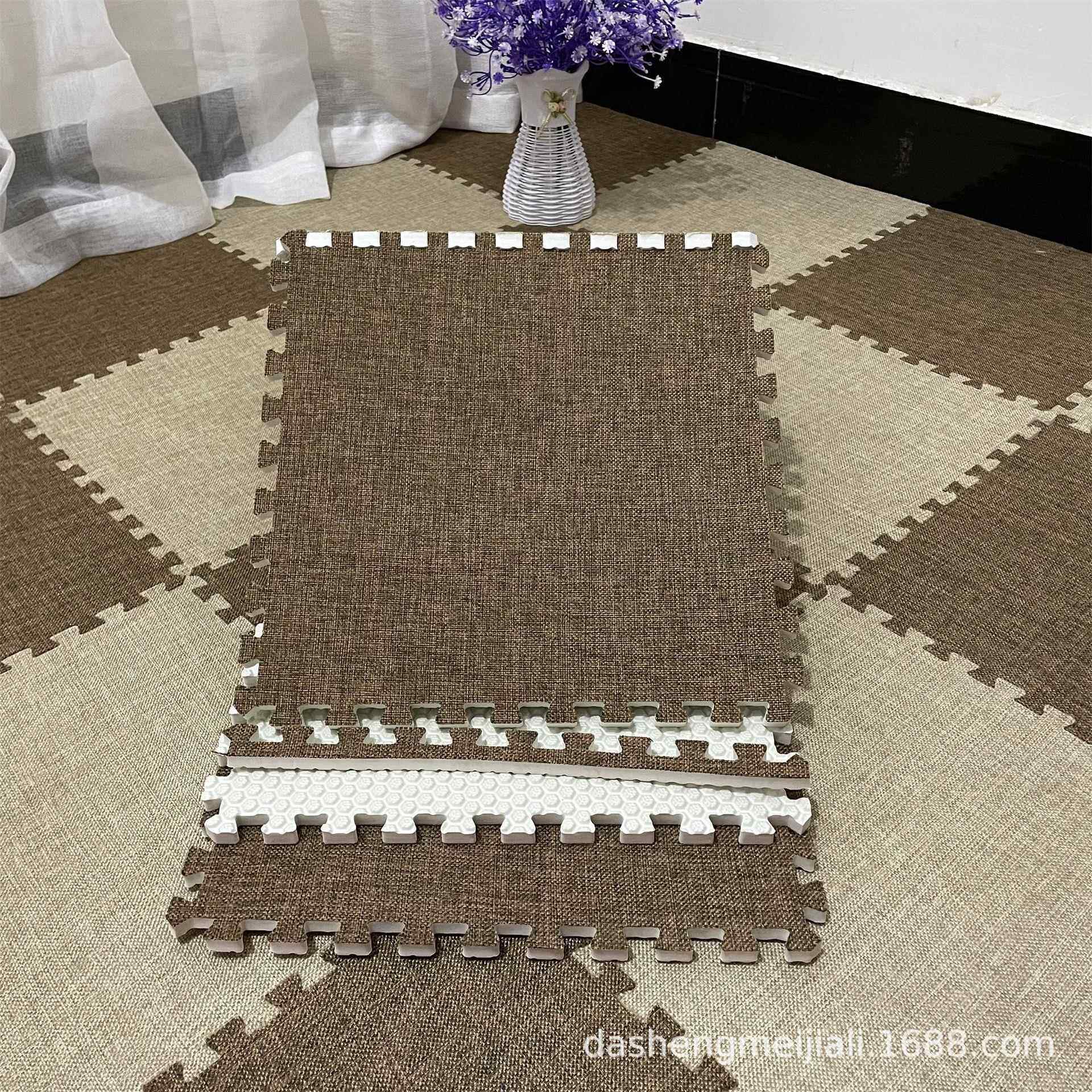 拼图地毯亚麻卧室整铺床边垫泡沫拼接地垫客厅可裁剪布艺地板垫子