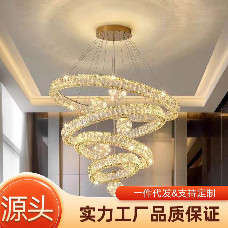 复式楼中空水晶灯客厅大吊灯现代简约别墅中空楼中楼挑空大厅吊灯