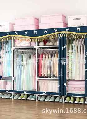 超号家用大布艺衣柜全厚钢架简易布衣柜加管钢加粗加固双人C25280