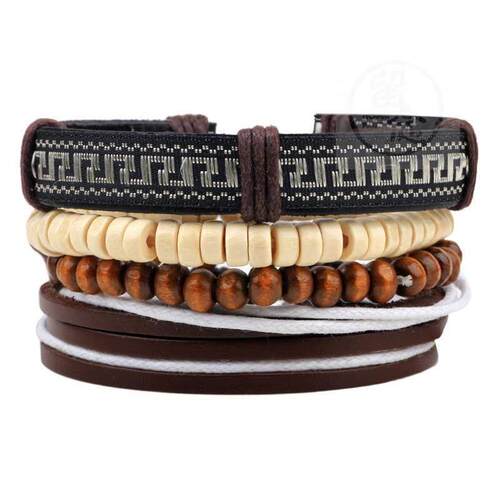 。Small commodity city leather brlet wooden bead woven Brlet