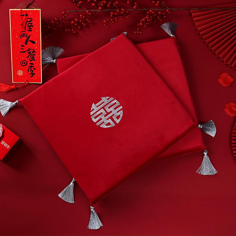 RI0T结婚抱枕一对中式婚礼酒红丝绒跪垫沙发喜字靠垫婚房装饰布置