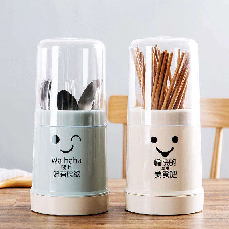 北欧简约透明带盖筷子笼卡通纯色筷子收纳筒厨房防尘盖筷笼