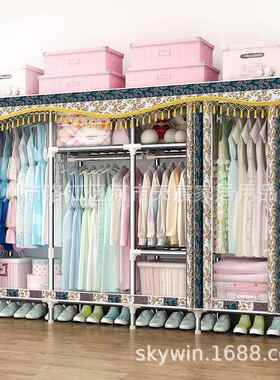 简易布柜钢管加粗加固双人衣加厚全钢架经济型C现代2523收纳0C252