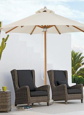 户外拉绳木伞庭院酒店中柱伞大理石底座实木伞简约现代北欧遮阳伞