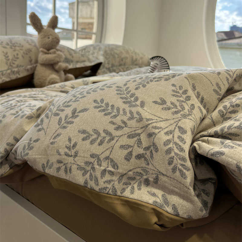 ins田园叶子奶灰色床上四件套全棉纯棉磨毛秋冬加厚保暖1.5m1.8米,床上用品,床品套件/四件套/多件套,淘宝优惠券,粉丝福利购,淘宝优惠卷