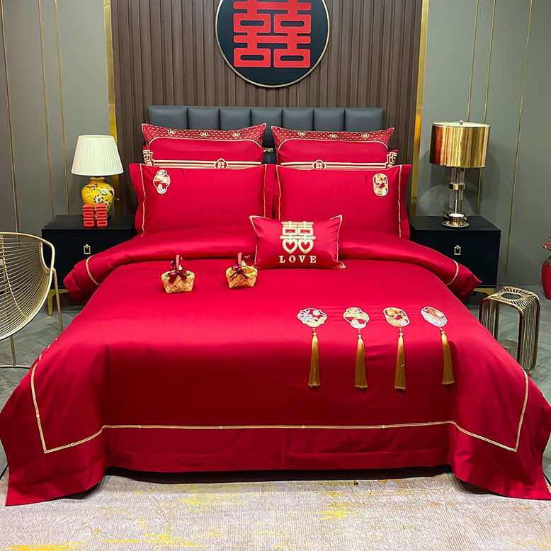 庆件套六十婚刺绣被子四支件套大红色床上用品全房喜140s结婚棉婚,床上用品,婚庆床品套件,淘宝优惠券,粉丝福利购,淘宝优惠卷