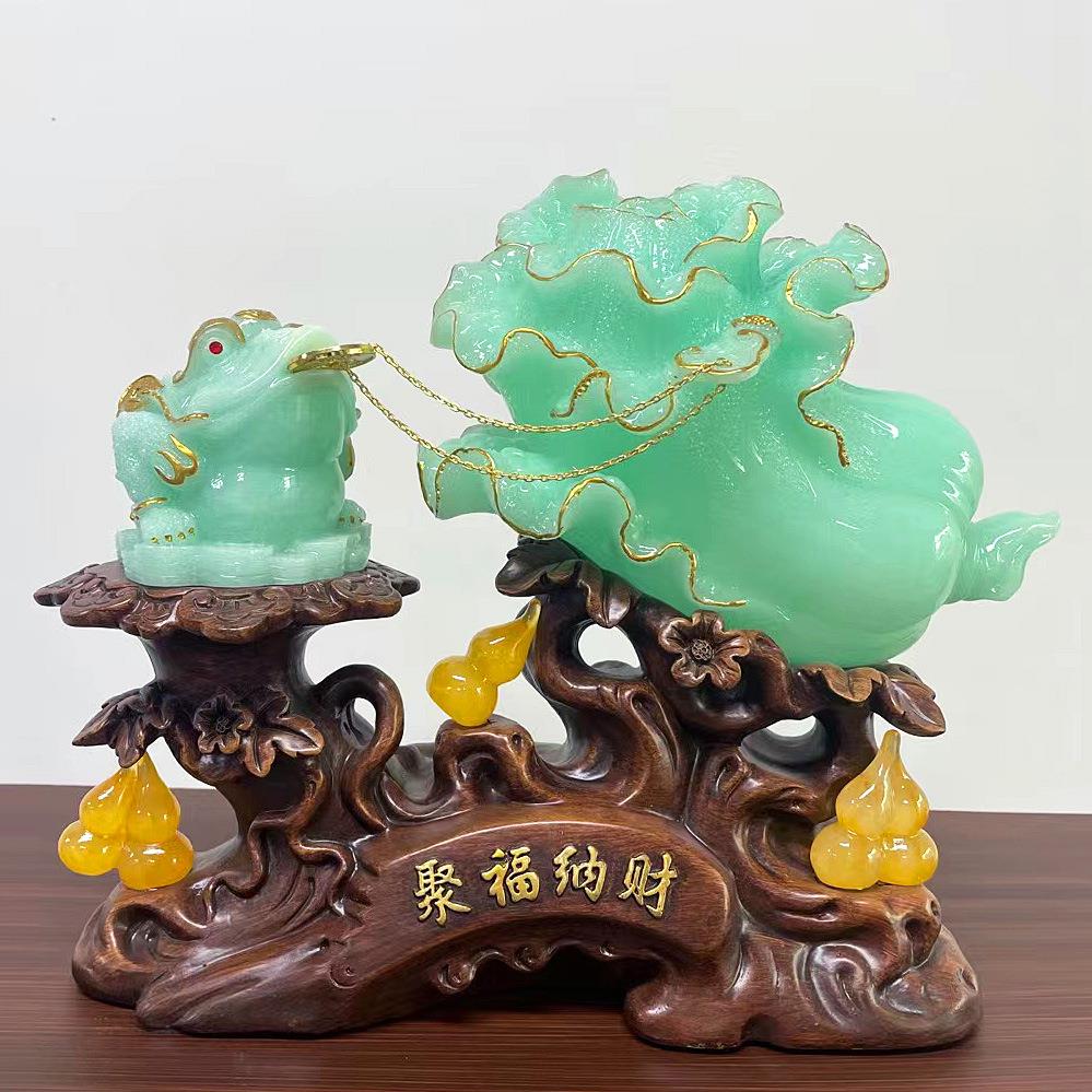 白菜摆件树脂仿玉金蟾纳财白菜工艺品摆件中式客厅家居酒柜装饰品