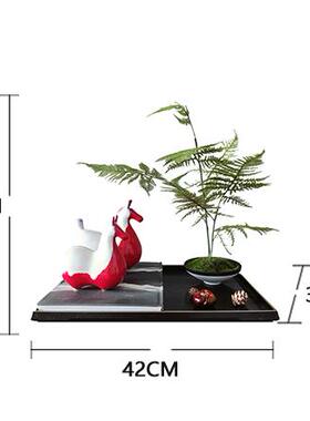 高档中式红陶瓷唐富贵小胖马对工艺品酒柜玄关电视柜色样一板间新