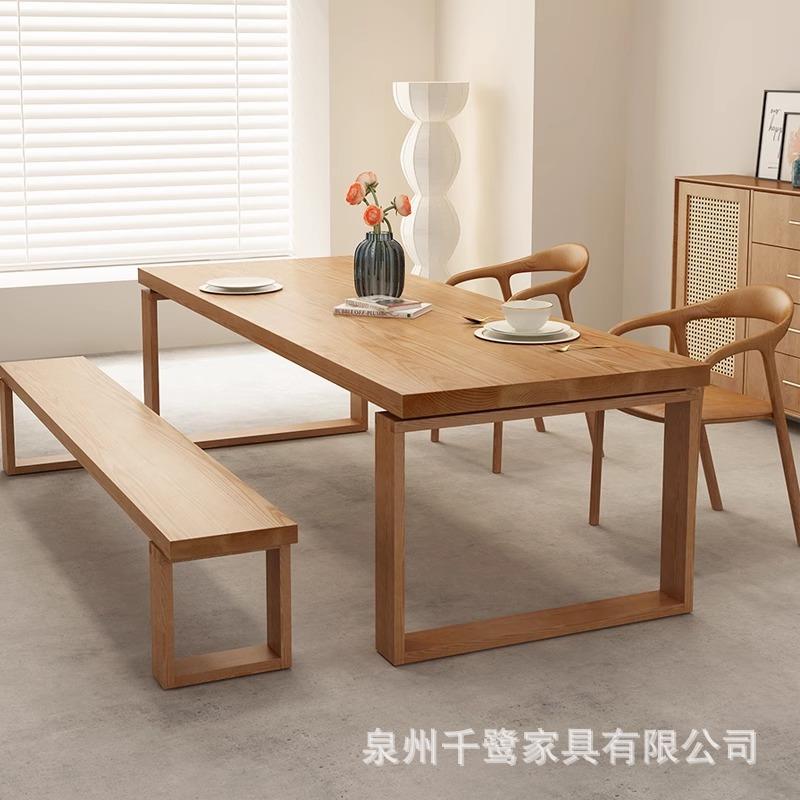 北欧原木餐桌实木长方形饭桌大板家用客厅桌子餐桌一体工作台大桌