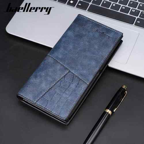 男士钱包长款 跨境新款RFID拼皮多卡位拉链袋钱夹wallet