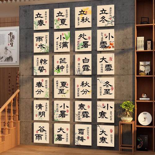 二十四节气中医食同源养生馆氛围布置装饰画背景形象文化墙面