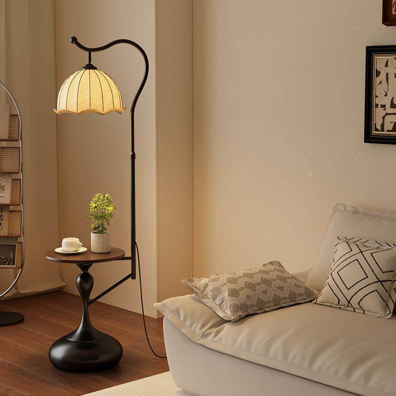 几旁中古风置物架落地灯厅HY2523沙发边卧室床头柜茶一体氛围立式