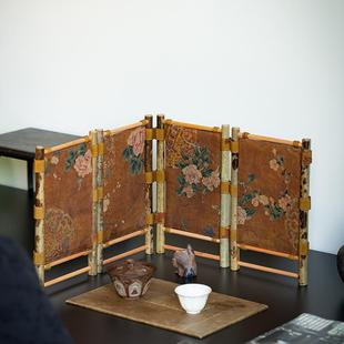 云纱制屏风干隔泡台茶桌断LRU茶道配件桌面屏风茶席茶艺桌布竹茶