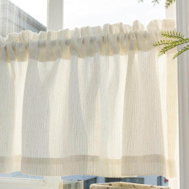 透光不透人竖条纹麻纱半帘半截短窗帘小窗户免打孔厨房门帘隔断窗