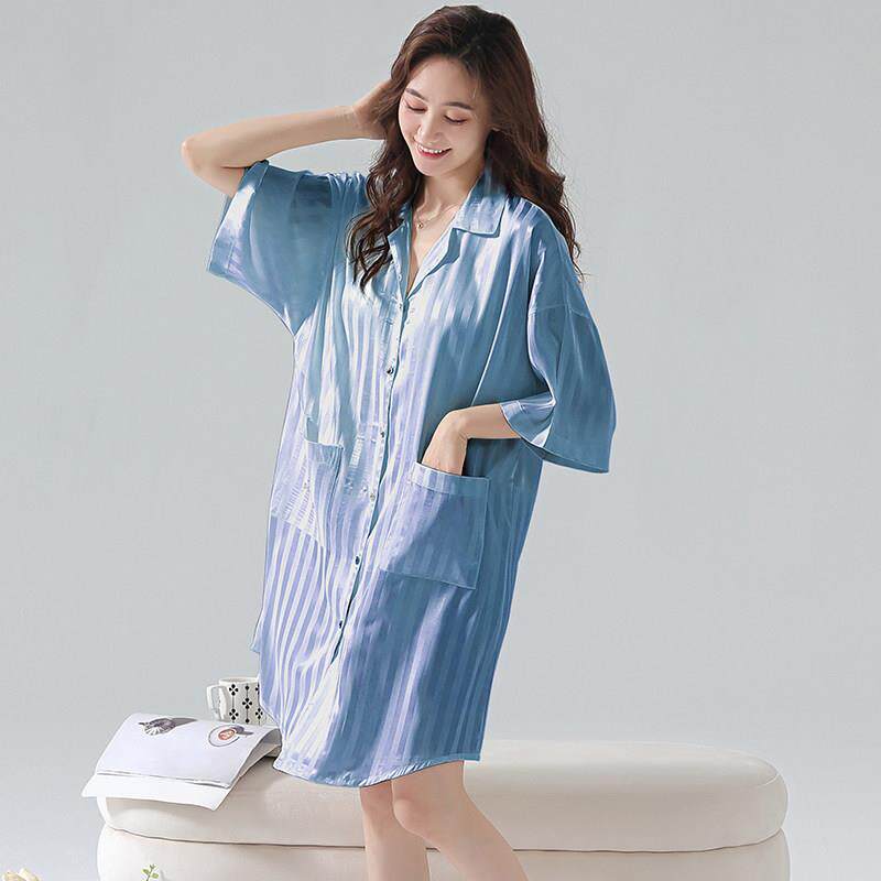 冰丝女睡裙 带胸垫 女士夏高级感丝绸家居服孕妇夏天缎面居家夏季