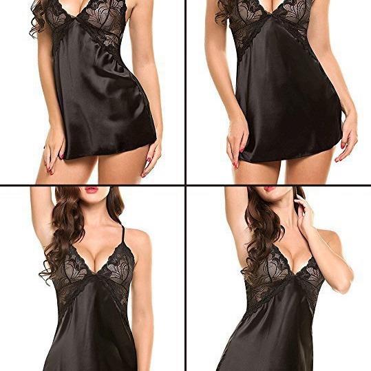 deep lingerie dress women backless neck imitation silk for