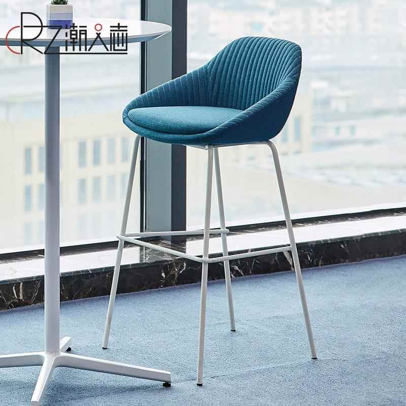 北欧休闲吧台凳棉麻酒吧椅靠背简约现代高脚凳子家用轻奢吧台椅子