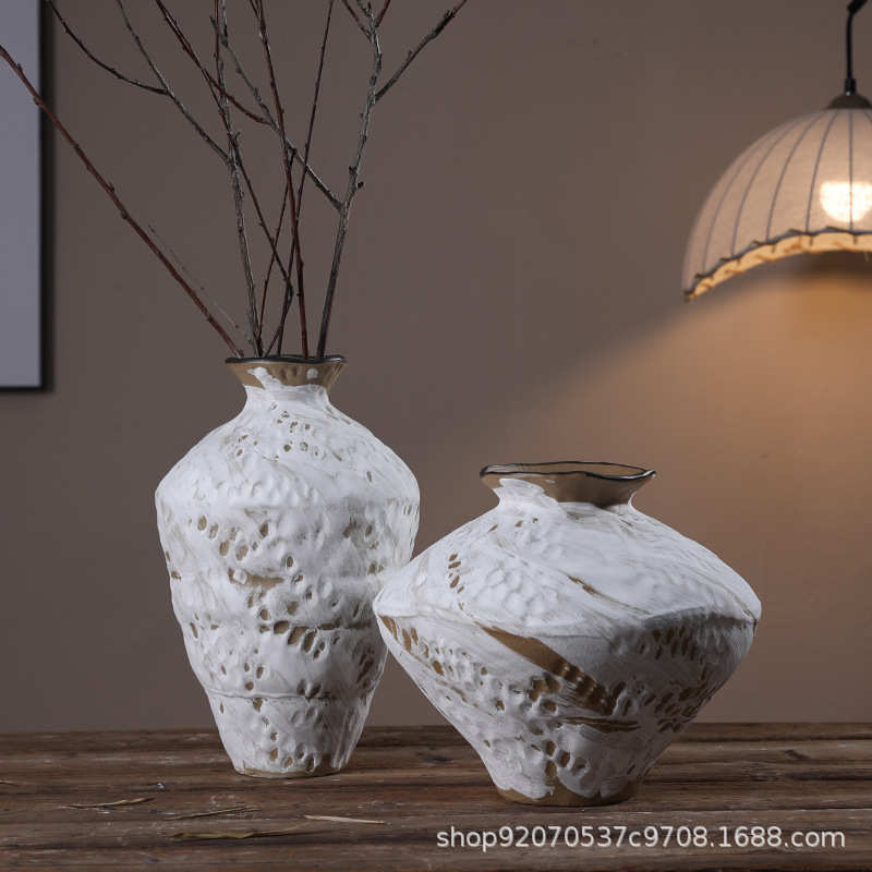 陶瓷茶室宿插花复古侘花瓶禅意粗酒店摆件民手工风怀旧寂装饰品陶