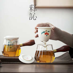 简美加厚耐高温玻璃侧把茶壶过滤家用陶瓷红茶泡茶器单壶功夫茶具