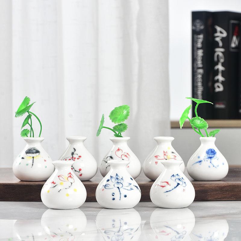 创意迷你陶瓷小花瓶简约装饰茶宠茶盘配件花插水培客厅书房小摆件