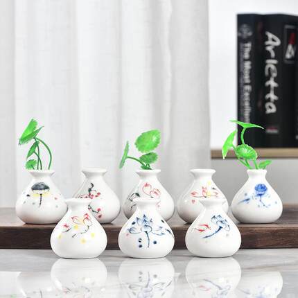 创意迷你陶瓷小花瓶简约装饰茶宠茶盘配件花插水培客厅书房小摆件