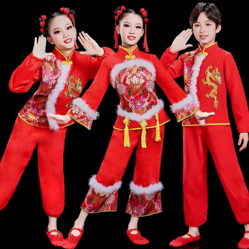 元旦儿童喜庆演出服中国鼓舞幼儿园盛世欢腾秧歌舞蹈腰鼓打鼓服装