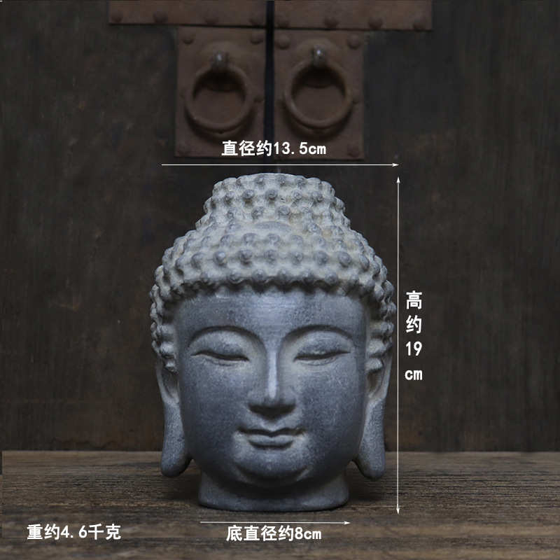 仿古石雕天然青石佛头中式古典复古怀旧家居会所陈设摆件