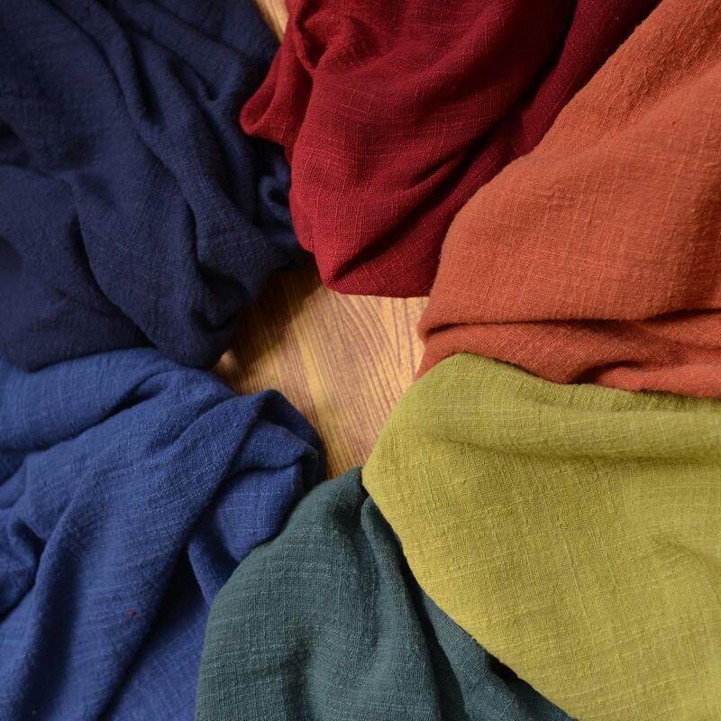 夏季服装简约复古粗布l纯色棉麻布料布匹棉麻布做衣服褶皱中国风