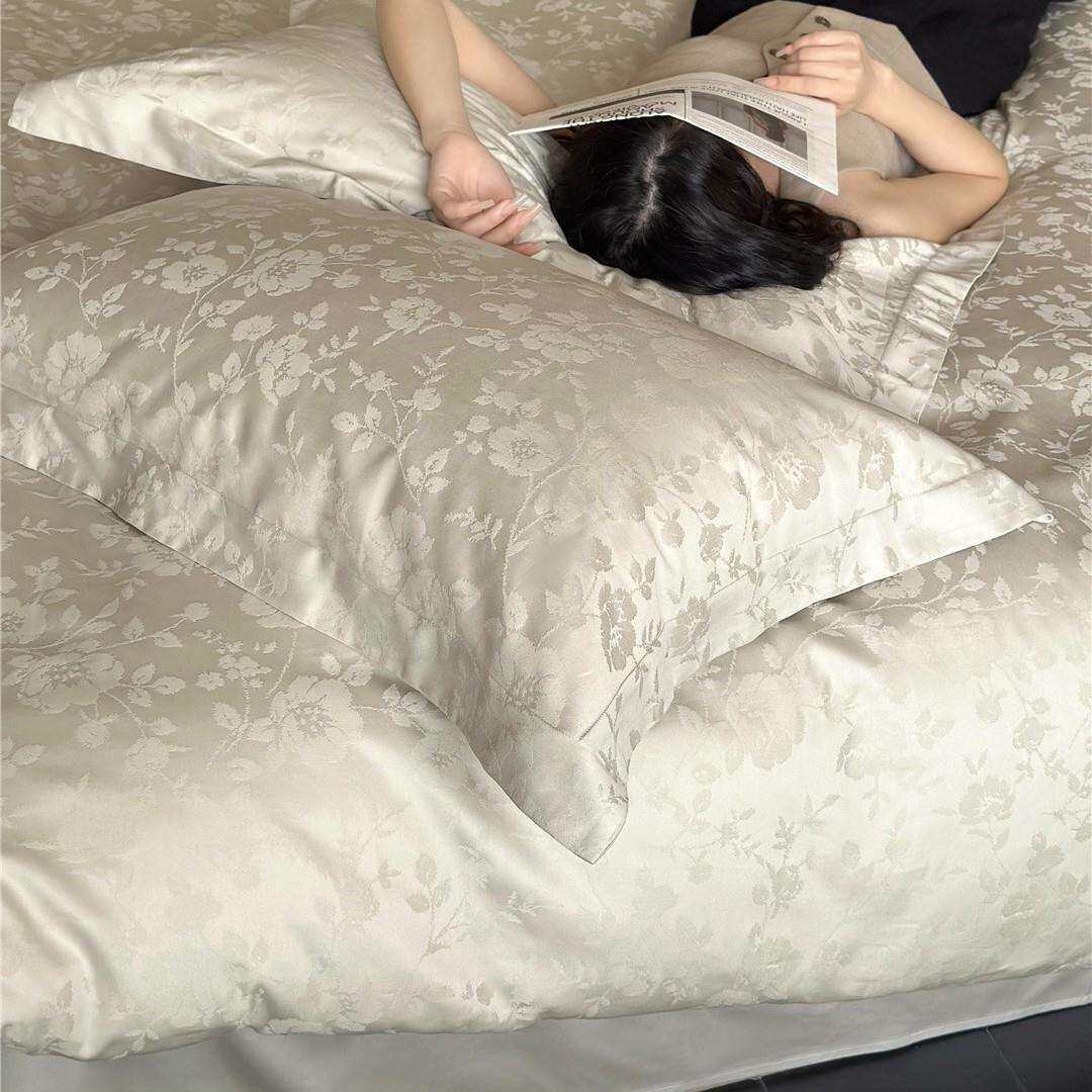 现代轻奢风提花三裸绒睡级寝具单棉双人床品高端AHI纯长棉四件套