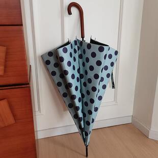 长柄伞女覆古波点直杆加固防风晴雨两用防晒抗UV自动木柄雨伞