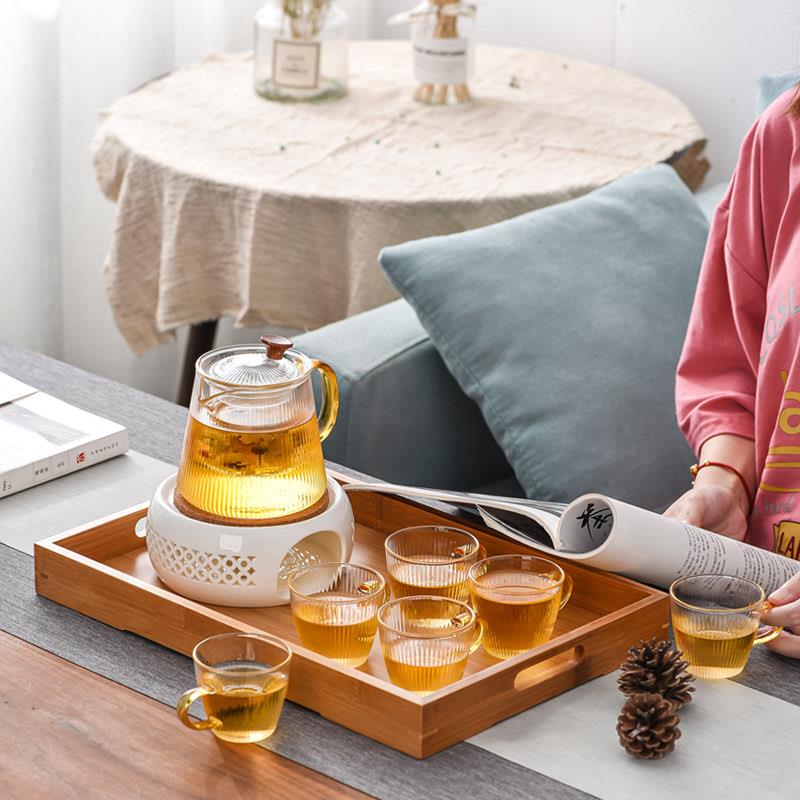 采购产品轻豪华下午茶具,耐热玻璃,加热烛台,蜡烛茶炉,水果和